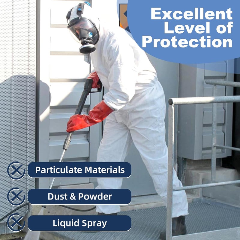 ETERNA Hazmat Suits- 5 Pack Disposable Protective Coveralls with Hood, Zipper, Elastic Wrists, Shoe Covers for Men & Women, Shield from Dirt, Dust, Paint (White, Large) - Image 4